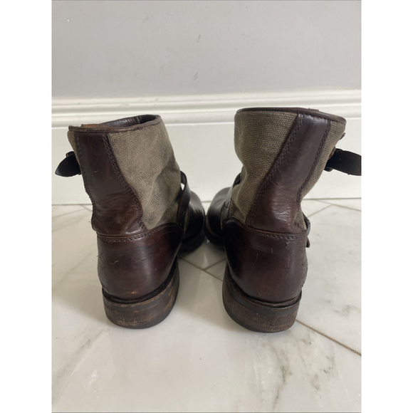 Frye, Women’s 7.5, Dark Brown Chocolate Leather And Canvas Low Buckle Ankle Boot - Picture 3 of 11